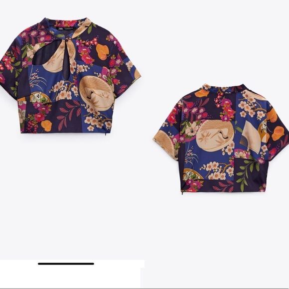 ZARA satin effect printed crop top Sz S NWT - Picture 3 of 10